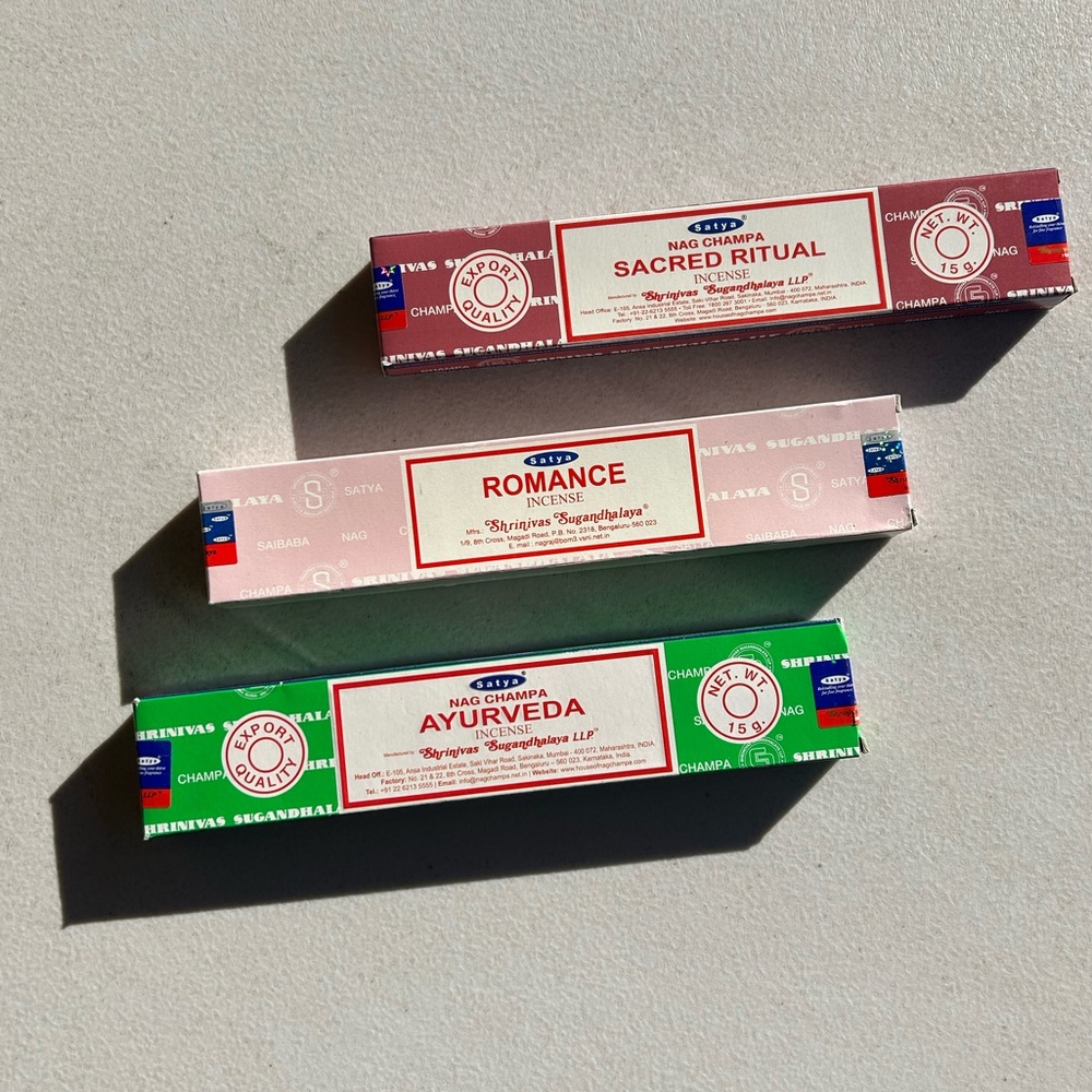 NIB Satya Incense Bundle Set of 3- Romance, Sacred Ritual, Ayurveda